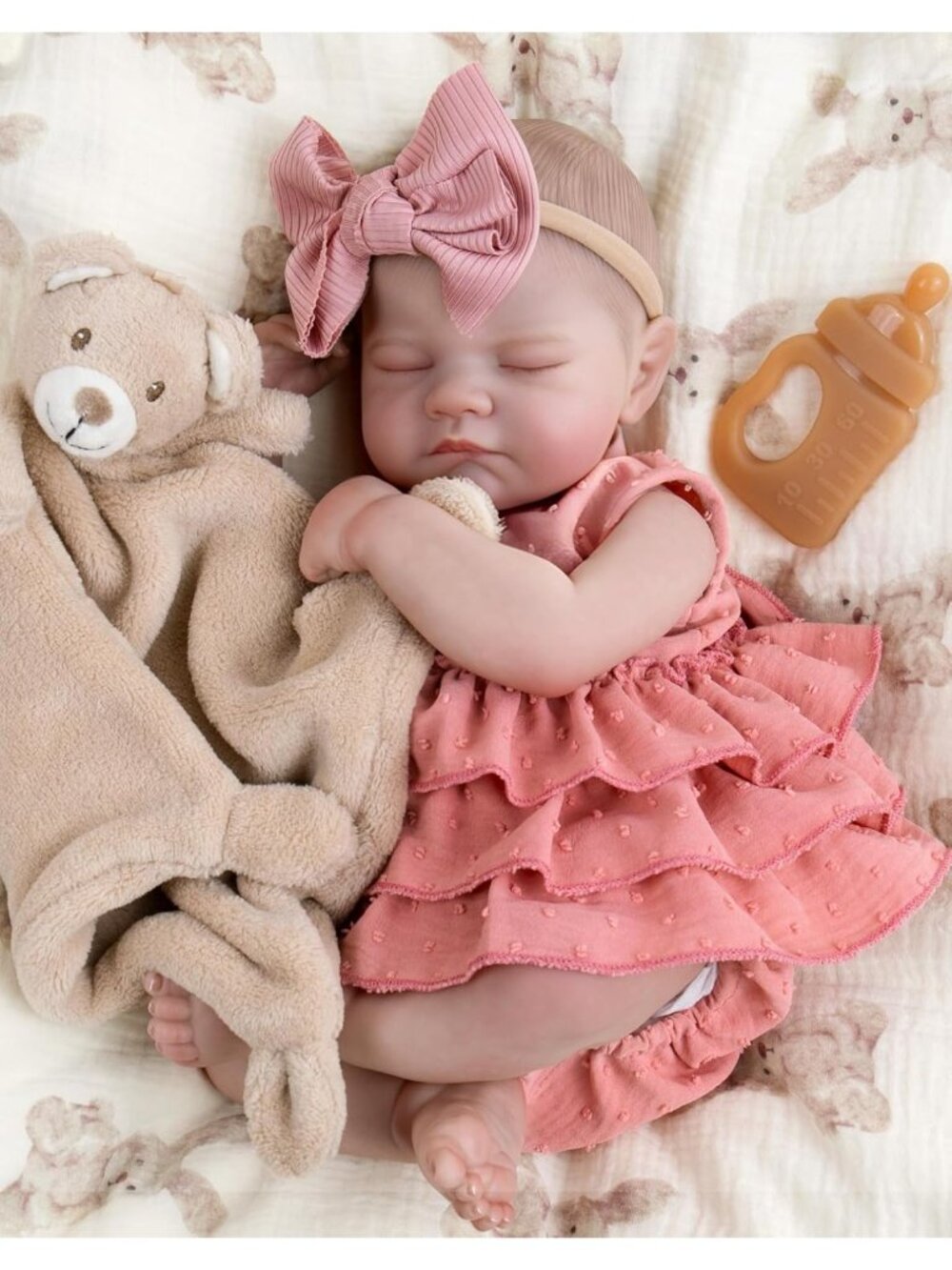 20in Sleeping Reborn Baby Girl Doll Weighted Cloth Body Dusty Rose Dress